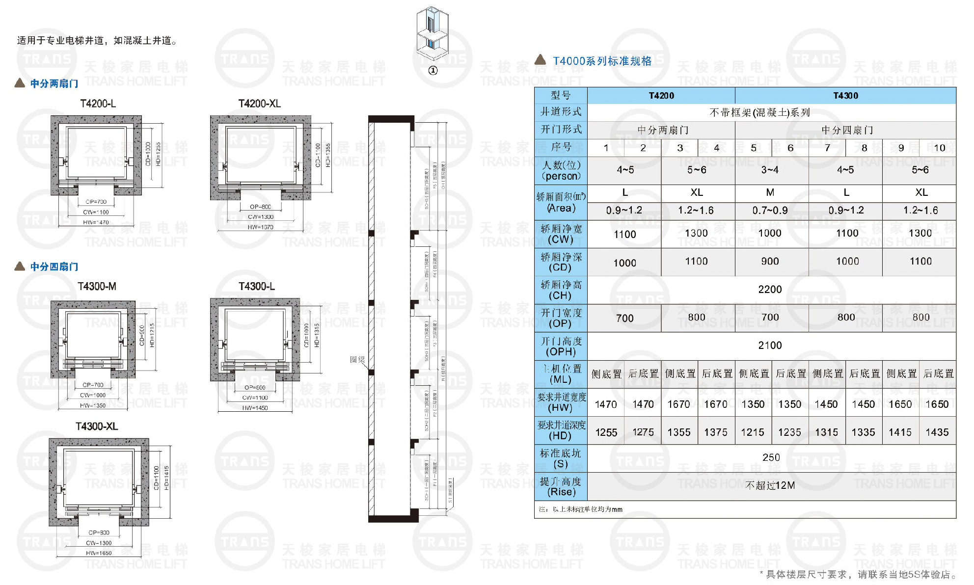 别墅电梯-家用电梯-T4000系列规格